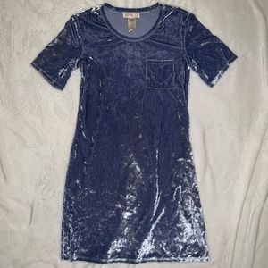 Kandy kiss blue crushed velvet shirt dress